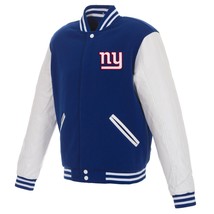 NFL New York Giants Reversible Fleece Jacket PVC Sleeves 2 Front Patch logos JHD - £95.63 GBP