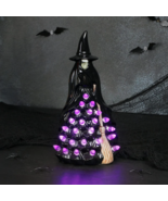 Lighted LED Purple Ceramic Halloween Witch with Broom Figurine Table Hom... - $468.83 MXN