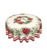 Red Bird Tablecloth Round 60 Inch Red White Floral Tableccloth Merry Chr... - $30.99