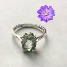 Gift For Her Natural Green Amethyst Cluster Ring Size  925 Silver - £5.93 GBP