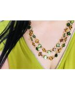 Long Length Bohemian Style Beaded Necklace with Green &amp; Gold Beads - $31.46