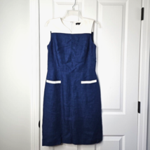 Brooks Brothers Colorblock 100% Linen Sheath Dress Size 6 Blue Cream Lined - $43.65