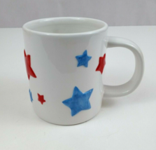 Vintage 3D White With Red &amp; Blue Stars 4&quot; Coffee Cup Mug - £6.86 GBP