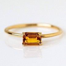 Natural Citrine Promise Ring, 14K Gold Plated Emerald Cut Minimalist Jewelry - £31.75 GBP