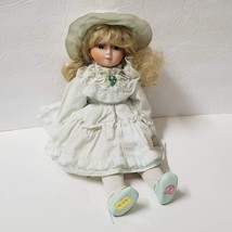 15&quot; Musical Blonde Porcelain Doll Wind Up Blue Eyes Dress and Hat Tea for Two - £8.69 GBP
