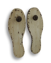 Distressed Finish Antique White Wooden Shoe Sole Wall Pegs - $12.89