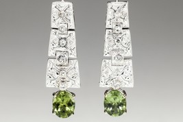 14k White Gold Dangle Earrings with Round Cut Diamonds &amp; Oval Green Peri... - $45,502.25 MXN