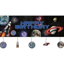Space Blast Happy Birthday Giant Banner with Attachments 60&quot; x 20&quot; Paper... - £8.18 GBP