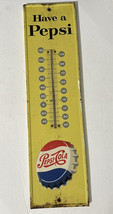 Vintage Metal Pepsi Sign Thermometer 27 x 7 Have a Pepsi Yellow - $195.02