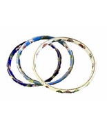 3 Vintage Blue Multicolor Cloisonné Enamel Floral Design Bangle Bracelet... - $40.60 CAD