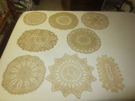 8 Unused Hand Crocheted Oval &amp; Round Natural Cotton Doilies - 8 Designs - £23.98 GBP