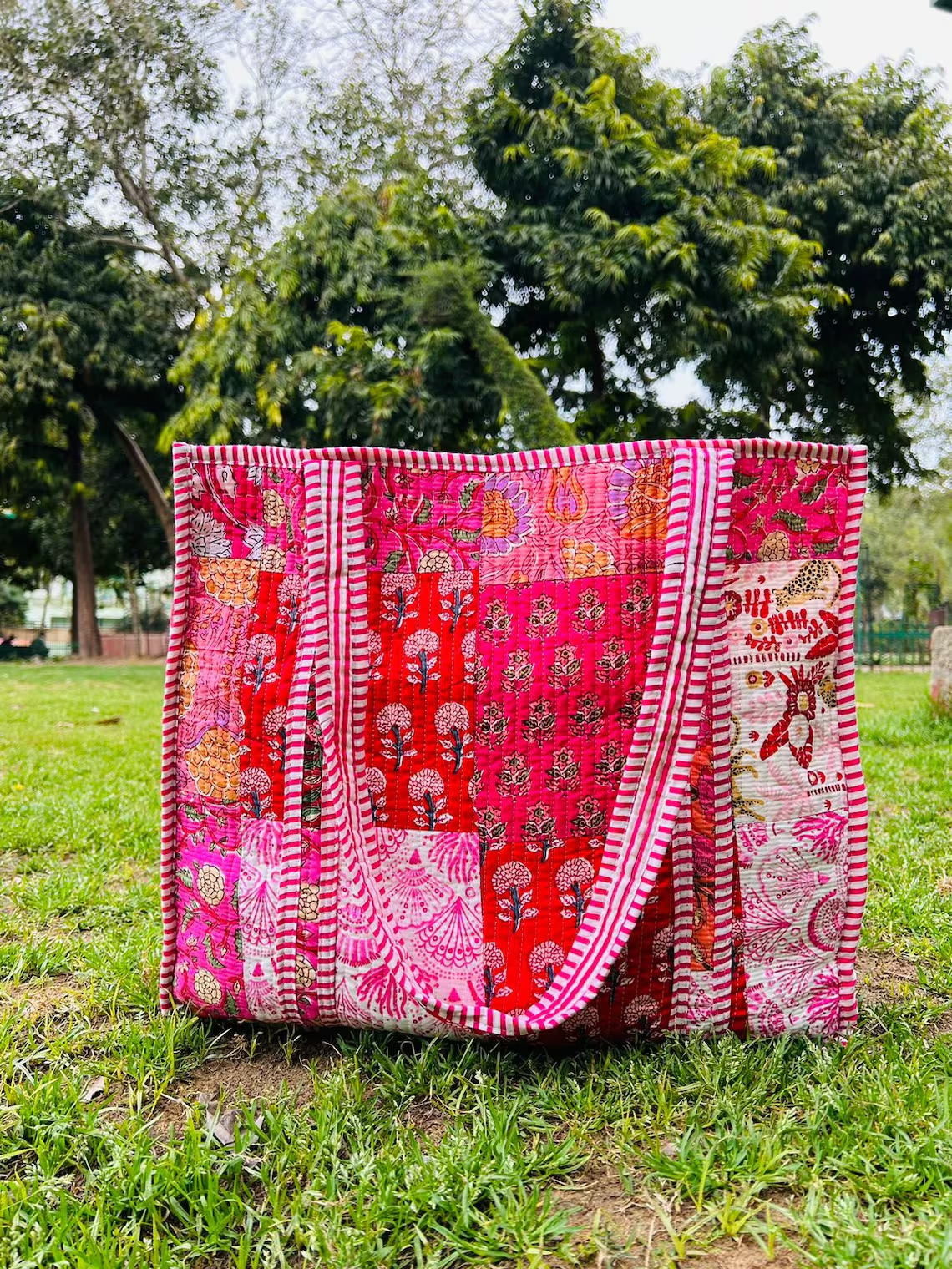 Quilted Cotton Patch Work Tote Bag Large multicolor Hand Tote Bags Shopping Bag