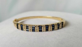 5Ct Baguette Cut Blue Sapphire &amp; Diamond Bangle Bracelet 14K Yellow Gold Over  - £135.41 GBP