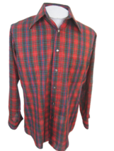 Van Heusen Hennessy Men vintage shirt 1970s plaid long sleeve L slim fit sheer - £33.33 GBP