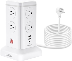 Power Strip Tower, Surge Protector with 6 USB Ports, 6.5 Ft 8 AC Outlets Chargin - £28.74 GBP