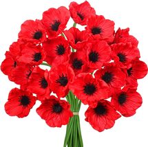 24 pcs Artificial Red Flower Stems PU Real Touch Flower Fake Flowers in Red with - £12.63 GBP