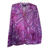 Susan Graver Triple Mesh Purple Floral Knit Lightweight Cardigan XL Button Up - £13.68 GBP