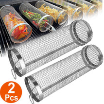 2PC Stainless Steel Round Rolling Grill Basket Outdoor Camping Barbecue Grilling - £31.12 GBP