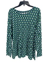 Diane Von Furstenberg NEW Crewneck Arrow Geo Green Long Sleeve Top Size 4X - £51.49 GBP