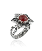 Filigree Art Carnelian Gemstone Daisy Flower Women Silver Cocktail Ring - $36.24