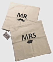 Zana Mr. &amp; Mrs. Off White Throw Pillowcases Cape Town Handmade Set of 2 - $20.65