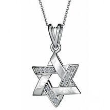 Diamant Davidstern Anhänger Halskette 16&quot; 14K Weißgold 0,18CT - $790.30