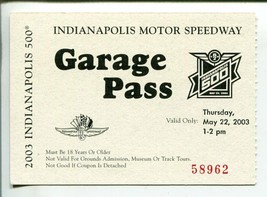 Indianapolis Motor Speedway Ticket Stub 5/22/2003-Garage pass-G - £14.81 GBP