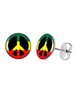 STAINLESS STEEL RASTA PEACE SIGN EARRINGS 10mm Green Yellow Red Round St... - $129.73 MXN