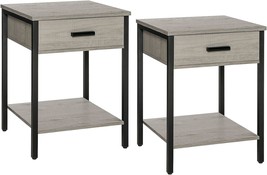 Iwell Nightstand Set Of Two, End Table With Metal Frame, Bedside Table, Grey. - £51.44 GBP