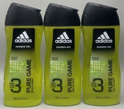 3PK Adidas Pure Game 3-in-1 Guaiac Wood Shower Gel For Body, Hair &amp; Face 250 ml - £13.13 GBP