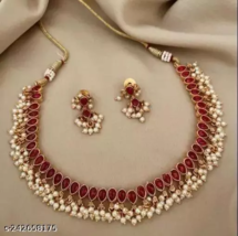 Bollywood Choker CZ Necklace Jewelry Indian Bridal Gold Pearl Jhumka Earring Set - £16.13 GBP
