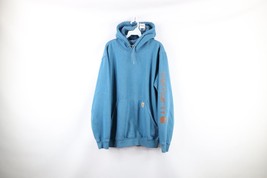 Vintage Carhartt Mens Medium Faded Spell Out Big Logo Hoodie Sweatshirt Blue - $59.35