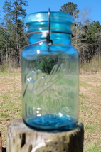 Aqua Blue Ball Ideal Mason Jar Quart Wire Side 1900 - 1923 Mold #6 Glass Vintage - £18.06 GBP