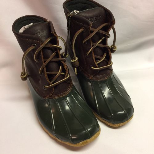 Sperry Rainboots Womens Size 5M Green and Tan Saltwater Neoprene Rope Embossed - $79.19