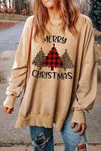 Khaki Merry Christmas Tree Print Loose Fit Sweatshirt - £26.45 GBP