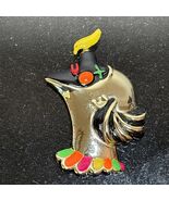 Vtg AJC Enamel Clown Brooch Pin Gold Tone Bird 70s 80s Pierrot Mime Harl... - $33.58
