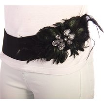 HMS Men&#39;s Classic 50&#39;s Stretch Belt - Feather and Rhinestone, Black, one... - $14.99