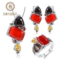 klu deit  Design Fine Jewelry Natural Red Agate 925 Sterling Silver Ring Earring - £147.15 GBP