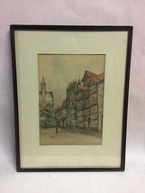 Signed Framed Matted Watercolor Landscape of Street - £19.46 GBP