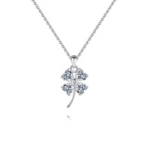 925 Silver Heart CZ Diamond Four Leaf Clover Necklace - $36.00+