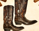Vintage Acme Boot Co Western Boots Mens Size 8 1/2 D Multi Color Stitche... - $149.99
