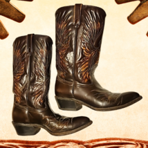 Vintage Acme Boot Co Western Boots Mens Size 8 1/2 D Multi Color Stitched Eagle image 1