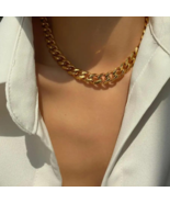 18K gold Stainless steel link chain choker Cuban chain necklace Women Wa... - $49.89 CAD