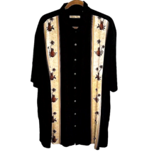 3XL T Batik Bay Hawaiian Shirt Pineapples Black Check and Beige Relaxed Rayon - £18.45 GBP