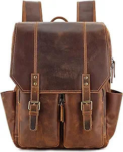 Full Grain Leather Backpack For Men 15.6 Inch Laptop Bag Vintage Hiking ... - $240.99