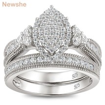 Halo AAAAA CZ Marquise Cluster Vintage Wedding Engagement Ring Set 925 Sterling  - £58.96 GBP