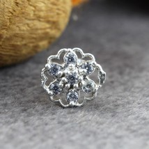 Indian Cute Floral 925 Silver White CZ Studded Screw Nose Stud - £11.45 GBP