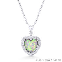 Pink Lab-Created Opal CZ 925 Sterling Silver Heart Pendant Love Charm &amp; Necklace - £17.79 GBP