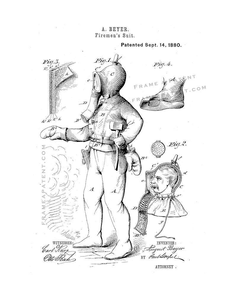 Fire Gear Patent Print - White