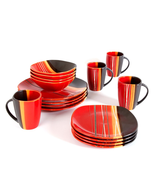 Bazaar 16-Piece Dinnerware Set Red Home Kitchen Plate Dine Serveware Sto... - $1,234.21 MXN